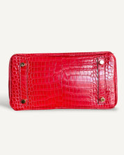 Bolsa Hermès Birkin 25 Croco Shiny Braise com Ferragens Gold