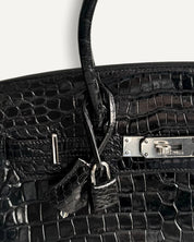 Hermès Birkin 30 Croco Porosus Shiny Noir Palladium
