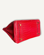 Bolsa Hermès Birkin 25 Croco Shiny Braise com Ferragens Gold