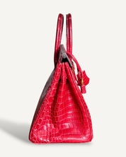 Bolsa Hermès Birkin 25 Croco Shiny Braise com Ferragens Gold