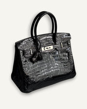Hermès Birkin 30 Croco Porosus Shiny Noir Palladium
