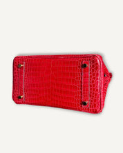 Bolsa Hermès Birkin 25 Croco Shiny Braise com Ferragens Gold