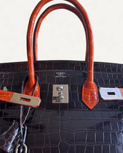 Bolsa Hermés Birkin 35 Croco Shiny Miel Orange com Ferragens Palladium