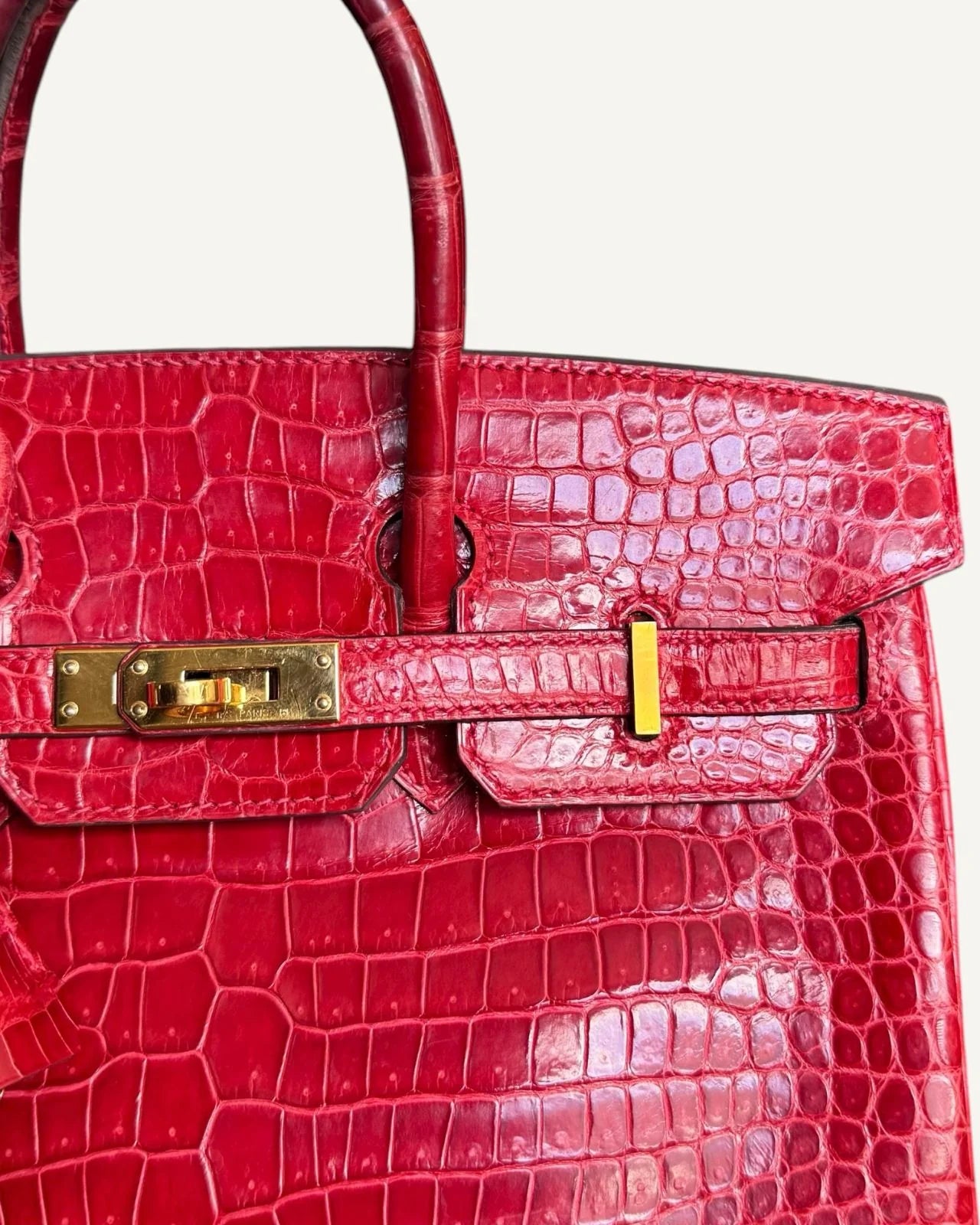 Bolsa Hermès Birkin 25 Croco Shiny Braise com Ferragens Gold