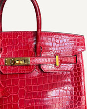 Bolsa Hermès Birkin 25 Croco Shiny Braise com Ferragens Gold