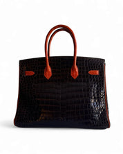 Bolsa Hermés Birkin 35 Croco Shiny Miel Orange com Ferragens Palladium