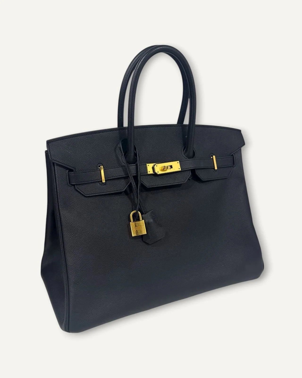 Bolsa Hermès Birkin 35 Epsom Noir com Ferragens Gold