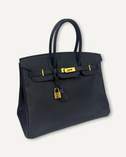 Bolsa Hermès Birkin 35 Epsom Noir com Ferragens Gold
