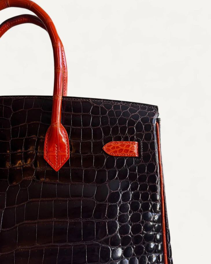 Bolsa Hermés Birkin 35 Croco Shiny Miel Orange com Ferragens Palladium