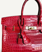 Bolsa Hermès Birkin 25 Croco Shiny Braise com Ferragens Gold