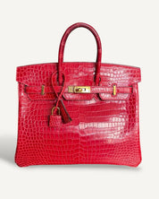Bolsa Hermès Birkin 25 Croco Shiny Braise com Ferragens Gold